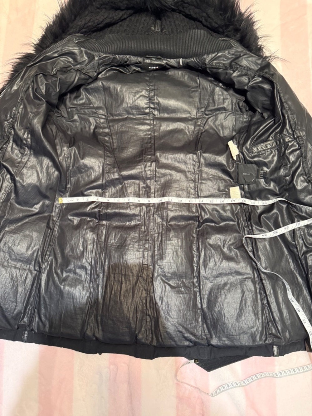 Black  Down Parka with Leather Details and Removable Fur, Rudsak, US M - Picture 10 of 14